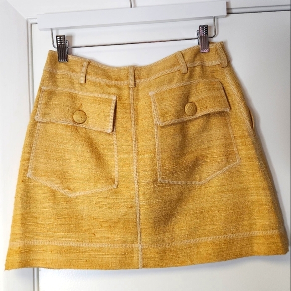 MOSCHINO COUTURE Vintage Yellow Mustard Silk Linen Blend Knit Mini Skirt SZ 6 - Picture 6 of 16